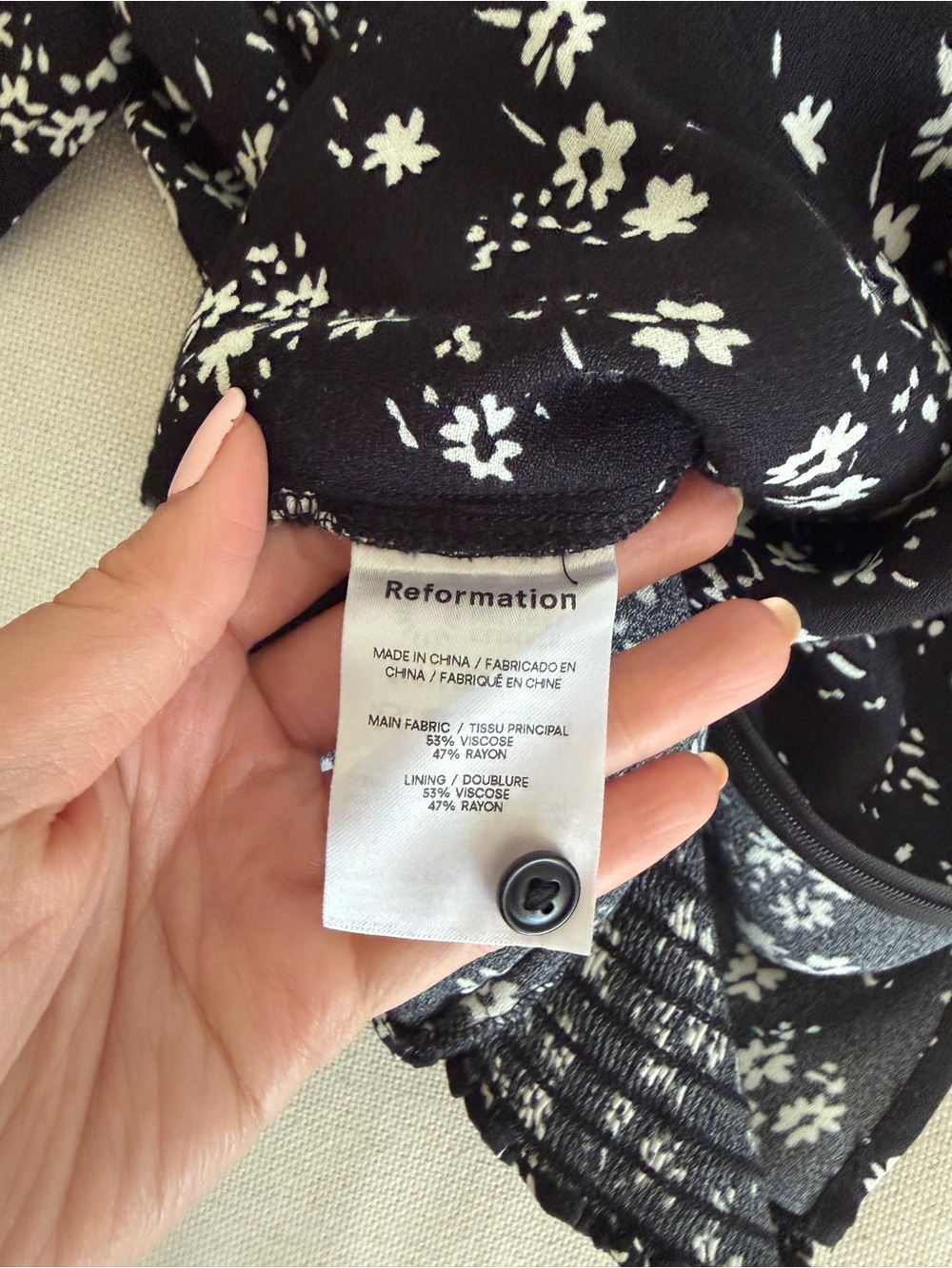 Reformation Black Floral Square-Neck Long Sleeve Top - Picture 9 of 9